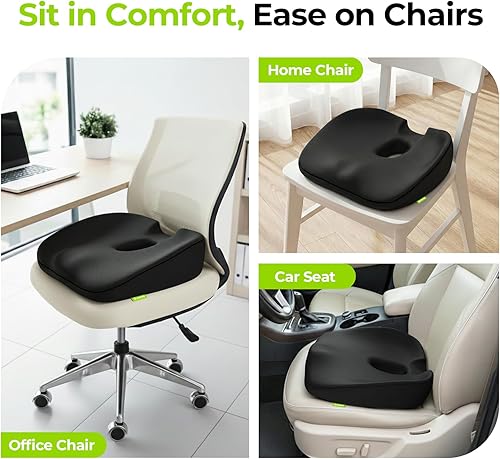 Miniatura 8 de AUVON Almohada de dónut innovadora para hemorroides con orificio científico y recorte para el coxis, cojín ortopédico con forma de dónut para alivio