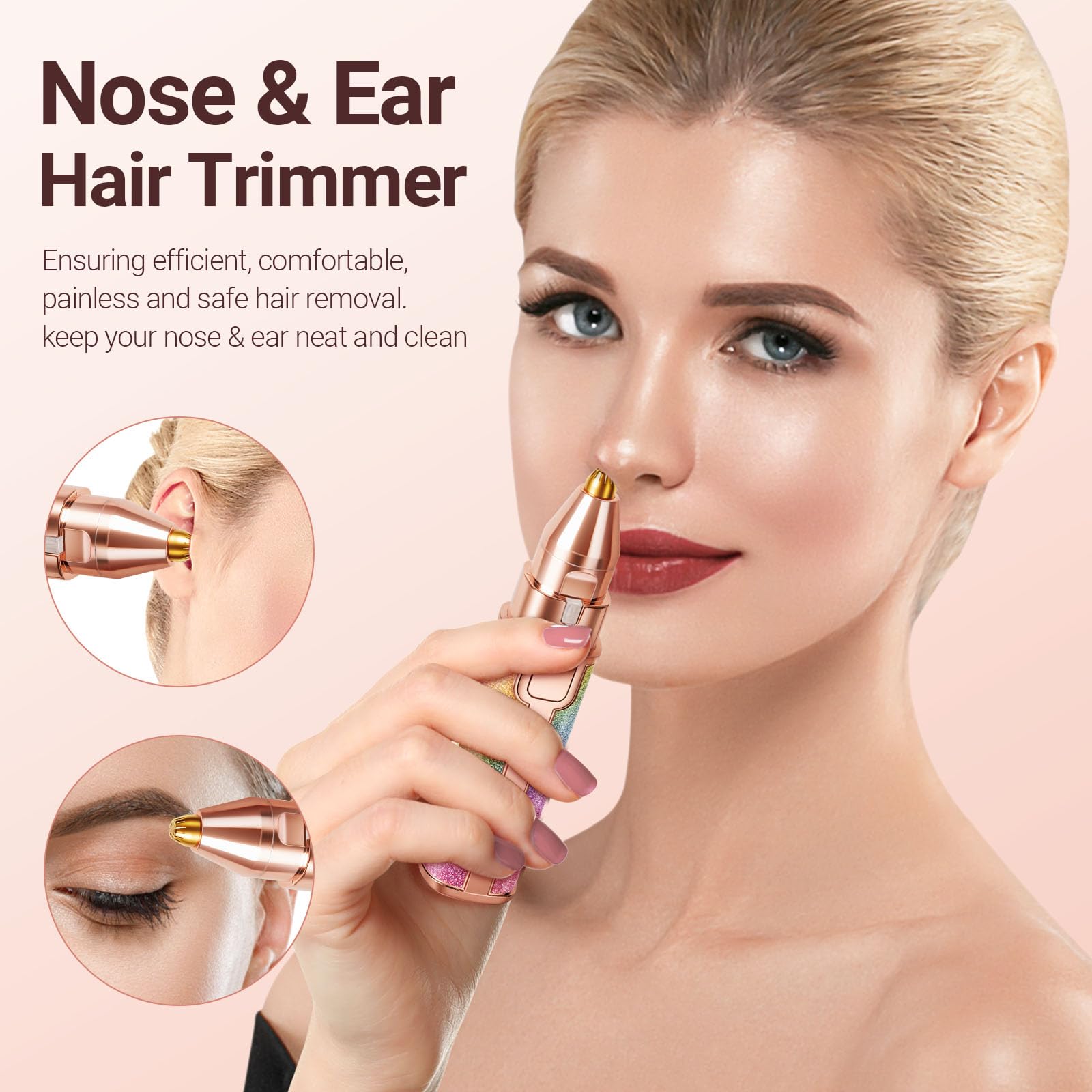 Afeitadora eléctrica portátil 2 en 1, recortadora de vello facial y nariz, eliminación de cera de oídos con cortaúñas y caja de almacenamiento, depilación facial recargable para mujeres, labio