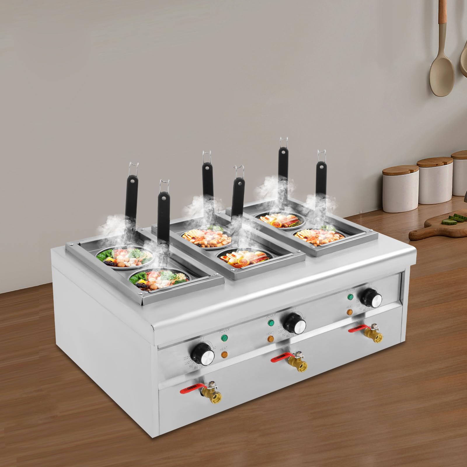 Fornello elettrico per pasta 6 colini, macchina per pasta da 2,5 kW, fornello in acciaio inox 9 l, dispositivo a gas 30 – 110 ℃, stazione di cottura per ristorante e ristorazione