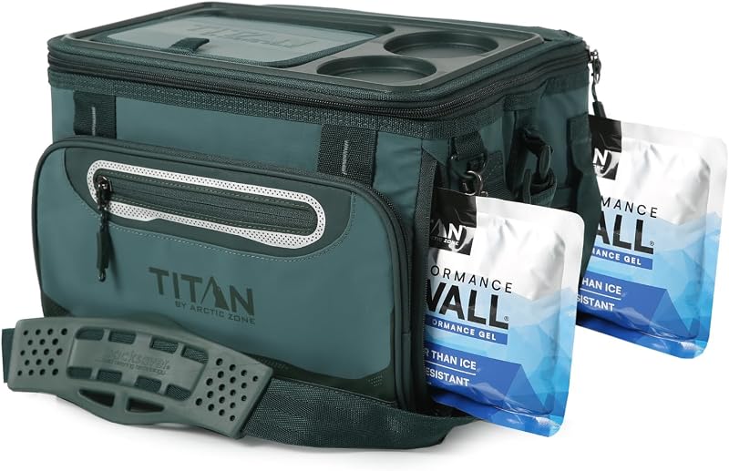 Titan by Arctic Zone Collapsible Cooler with Ice Pack & Bottle Opener, Insulated Bag with Shoulder Strap & Leak Proof Lining for Beach, Travel, & Camping