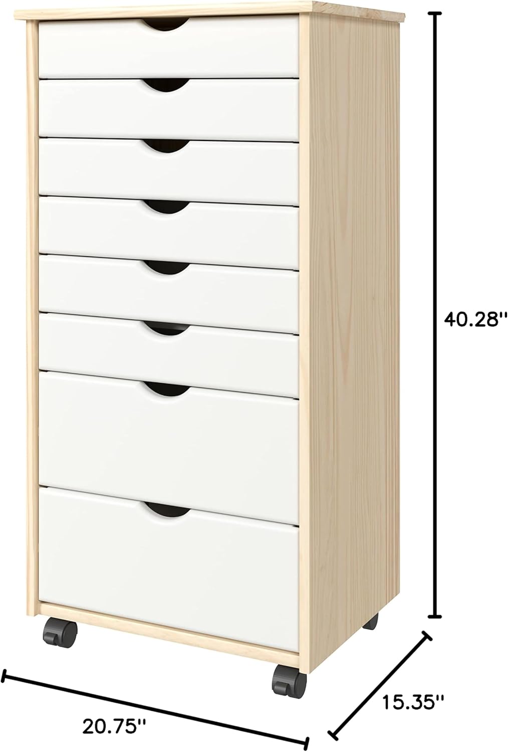 Jela Original Roll Cart, Solid Wood, 6+2 Drawer Extra Wide Drawers Roll Carts, White