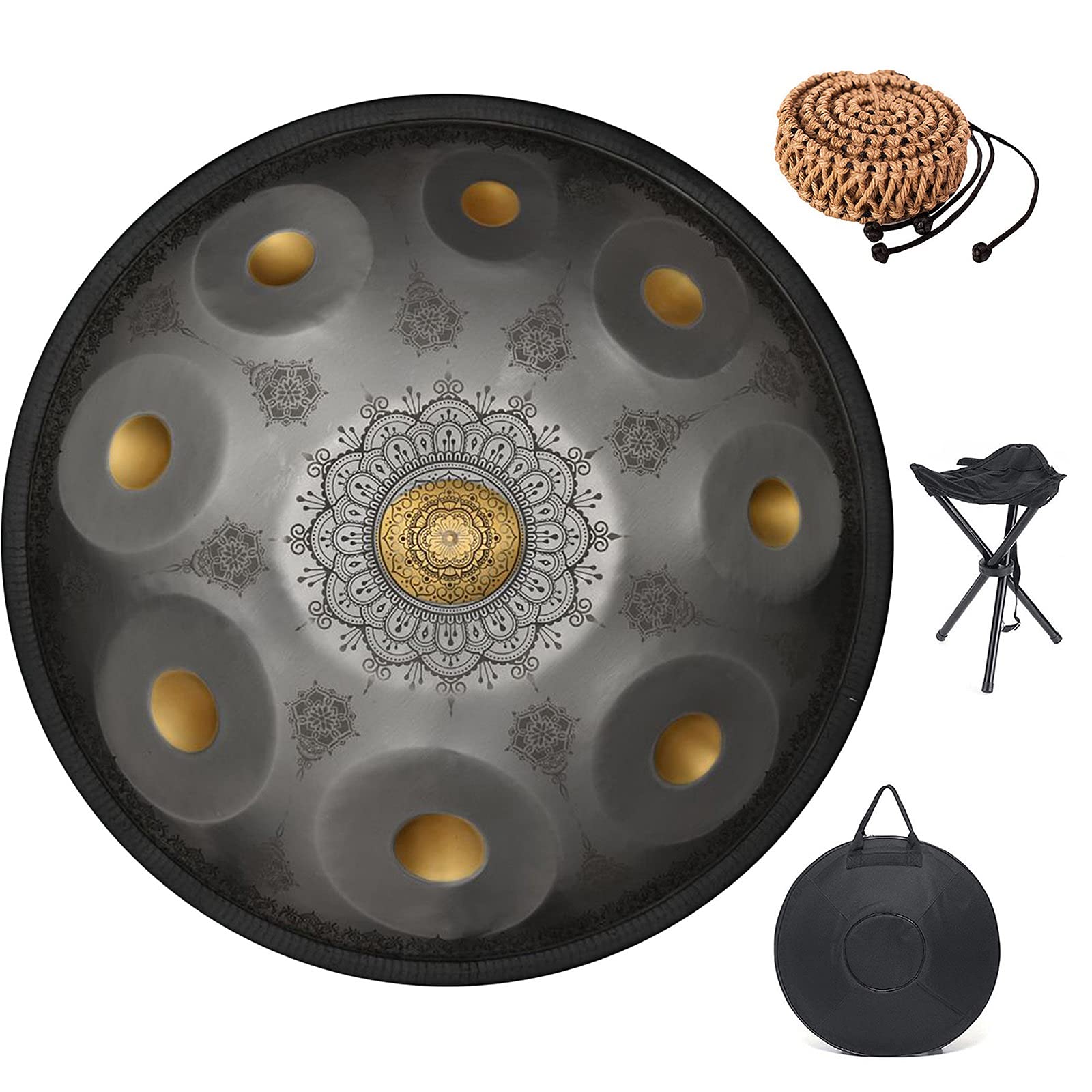 Professional Handpan Drum 22 Inches 9 Notes D Minor Heavy Hand Steel Drum Instrument Gift for Meditation Entertainment