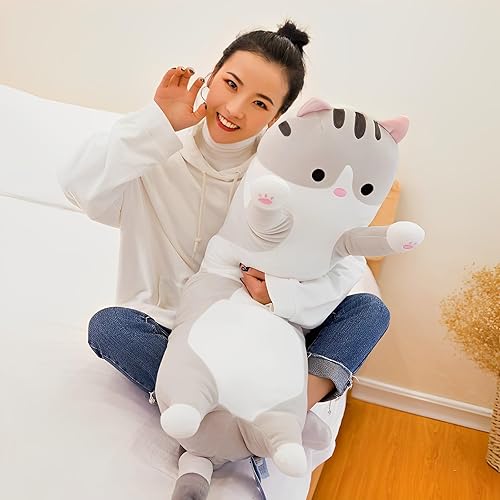 Miniatura 4 de WUYU - Almohada de peluche con diseño de gato con dibujos animados y suave, almohada larga para dormir, para niños, una amiga, varios tamaños