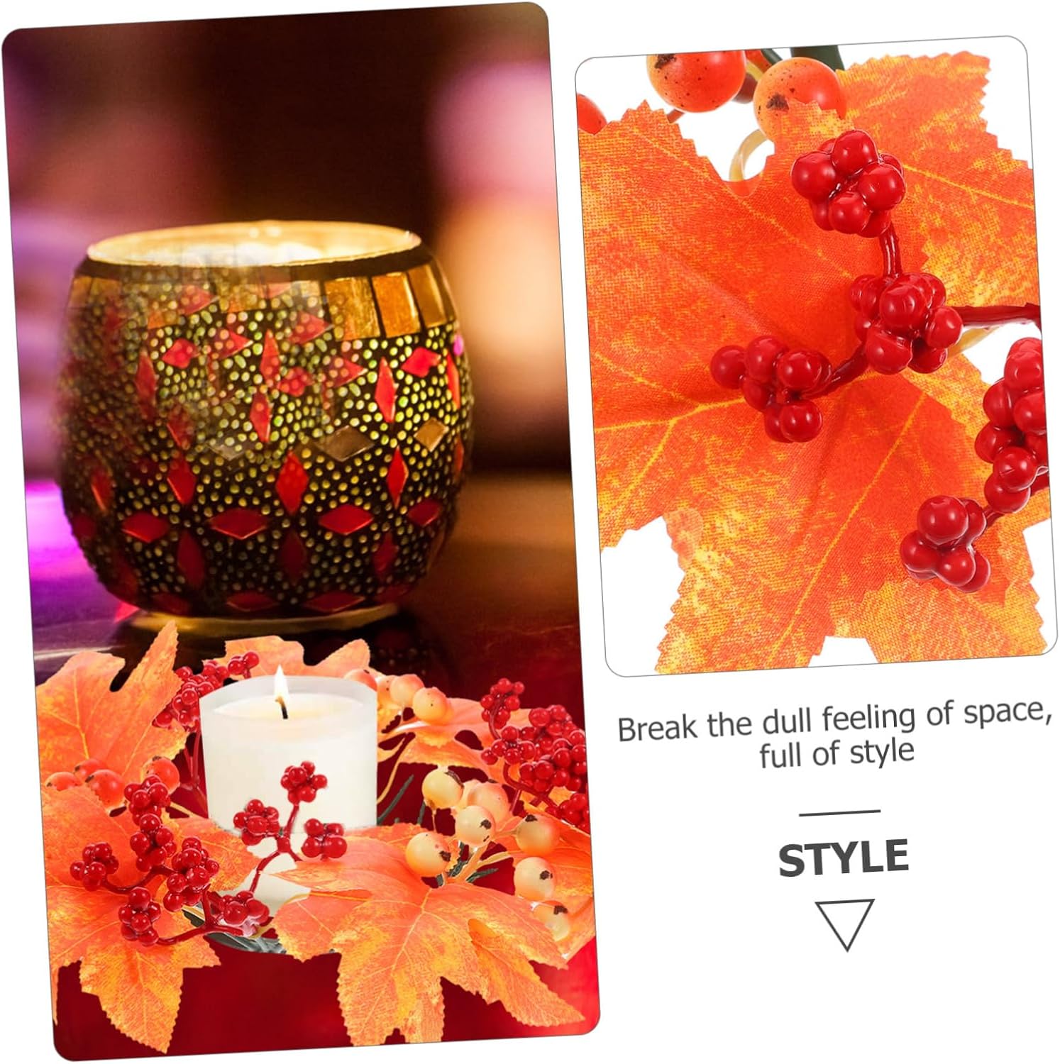 Garneck Decorative Maple Leaves Candle for Thanksgiving Table Decor Realistic Artificial Leaf Wreath Fall Centerpiece for Harvest Festival and Autumn Parties