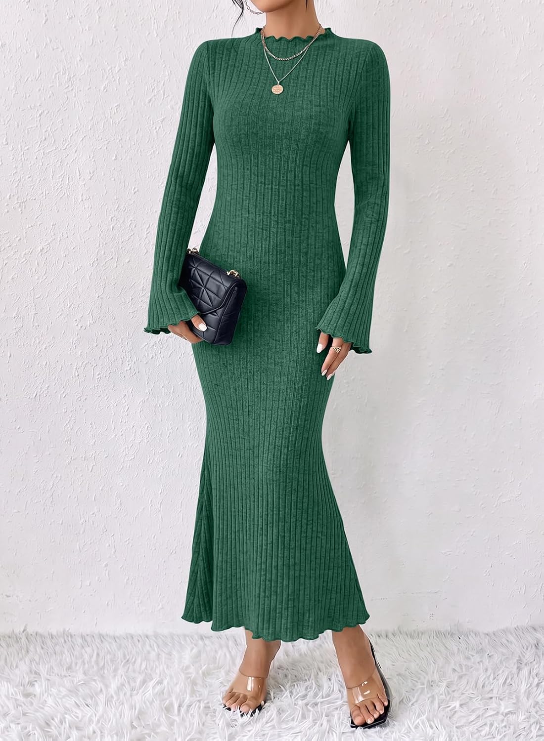 BLENCOT Maternity Dresses Bell Sleeve Pregnancy Bodycon Sweater Dress