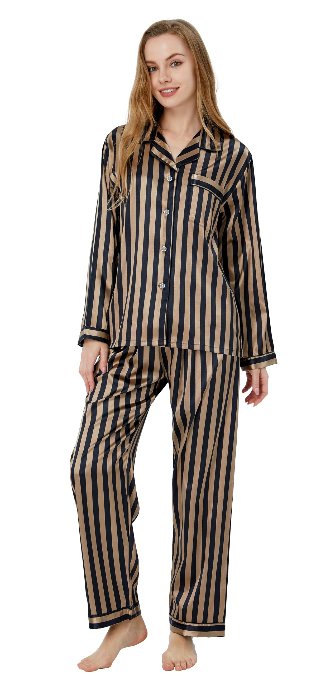 TONY AND CANDICE Women's Classic Satin Pajama Set Sleepwear Loungewear