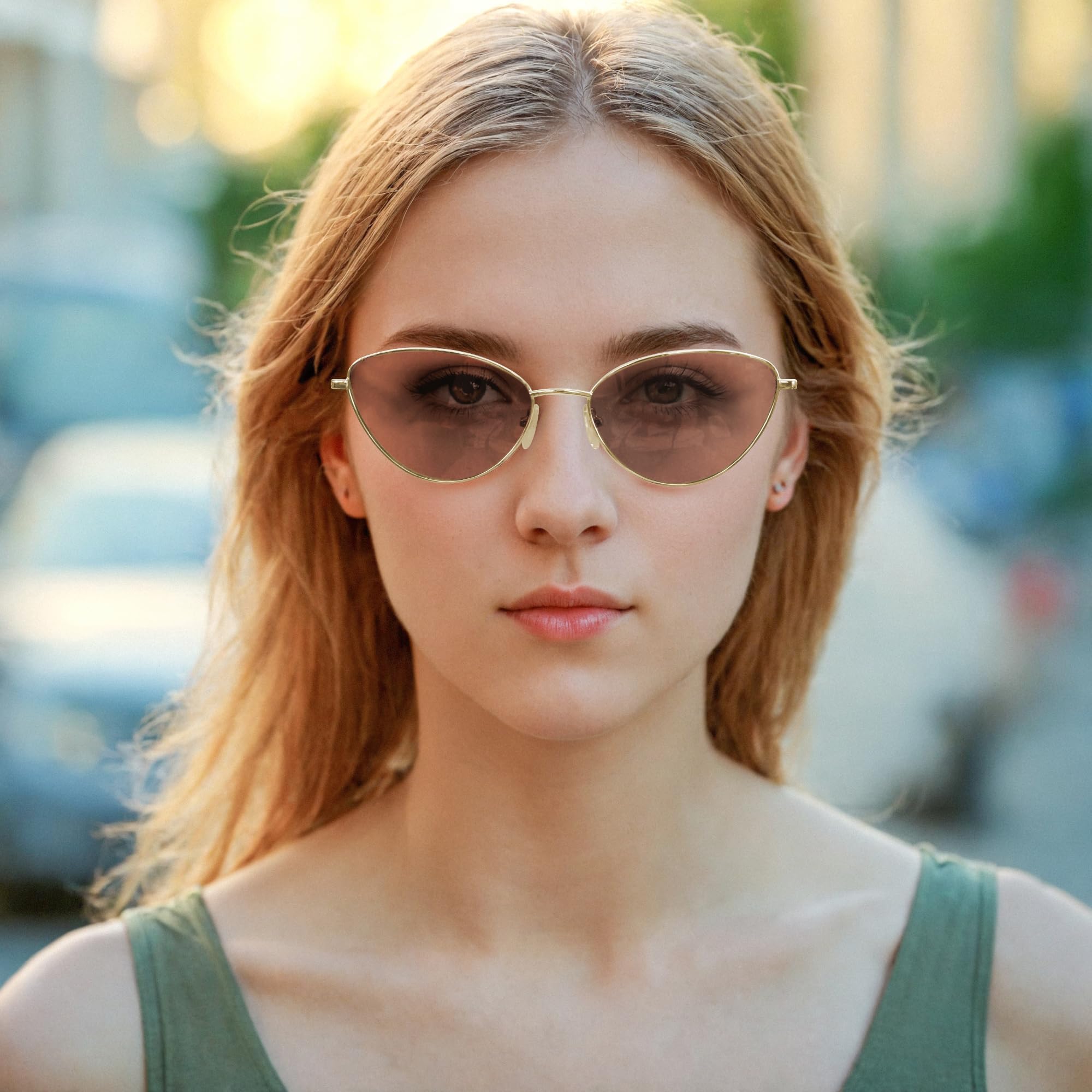 Metall-Sonnenbrille für Damen, Cat-Eye-Gestell, polarisiert, UV400 (003 GOLD GRÜN)