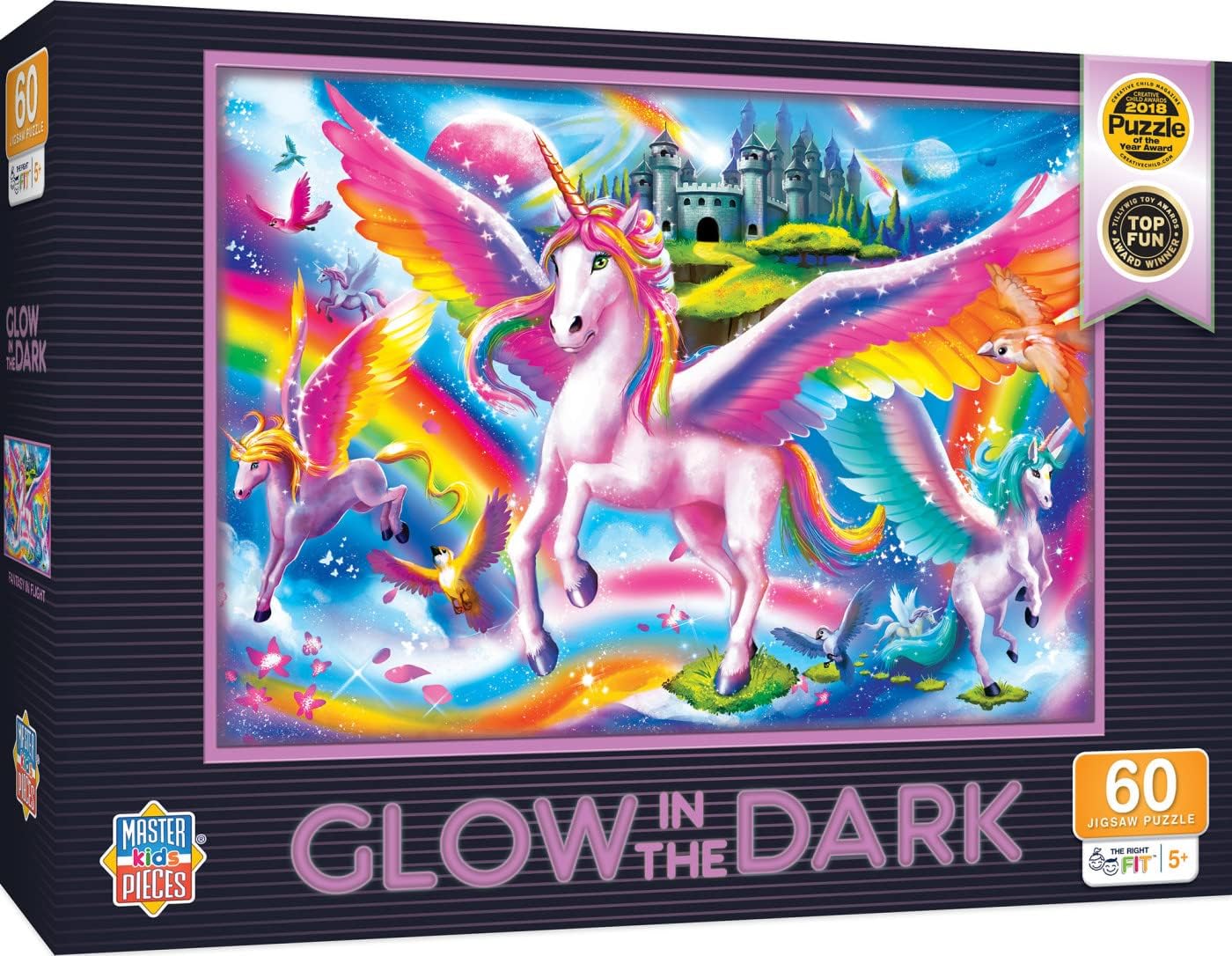 MasterPieces 60 Piece Glow in the Dark Fantasy Puzzle for Kids - Rainbow World - 14"x19" - Screen-Free Fun!