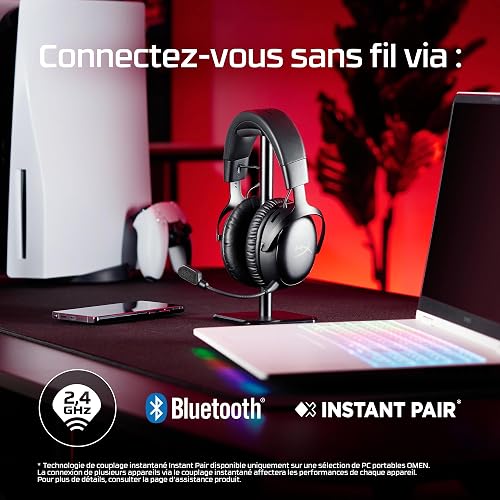 HyperX Cloud III S, Casque Gaming sans Fil, Bluetooth/2,4 GHz, PC/PS5/Xbox, jusqu'à 200h de Batterie, transducteurs 53 mm, DTS, Micro 10 mm, Noir - 3