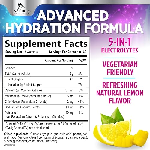 Miniatura 2 de Gomitas de electrolitos de hidratación, gomitas de reposición líquida diaria, multiplicador de electrolitos con minerales, potasio y sal real,
