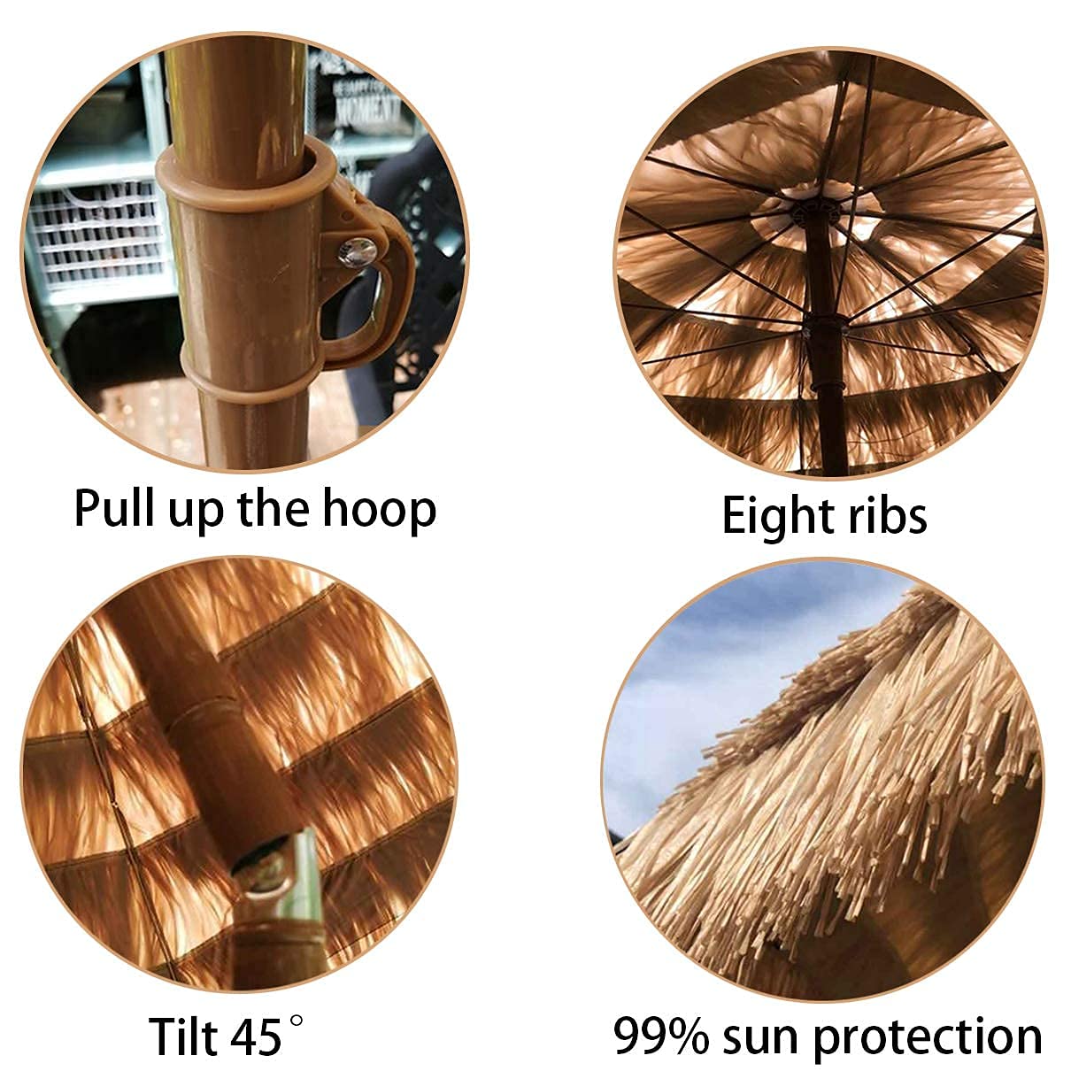 HLTYGWX Parasol tarasowy 2,25 m / 7,4 stopy, parasol stołowy na zewnątrz, mały parasol z korbą i przyciskiem odchylania, 8 żeberek, niebieski, zielony, beżowy