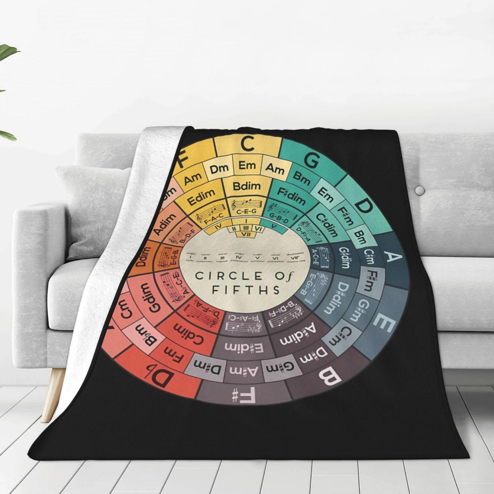 SEOCKA Vintage Fifths Music Circle Soft Flannel Blanket Sofa Throw Blankets All Seasons Warm Blanket for Bed Chairs Couches Living Rooms Crib 80"X60"