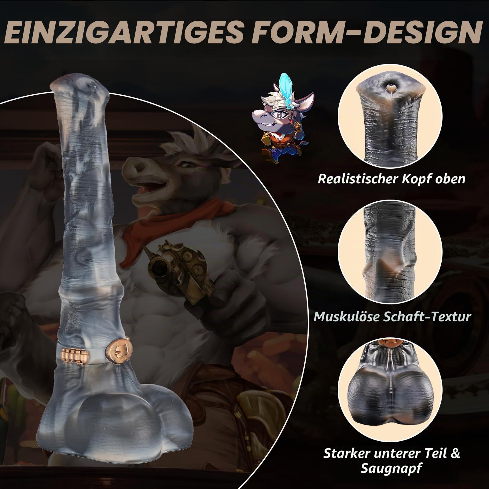 Nothosaur Hunter Jack (mit Schlauch) 44cm Fantasy Horse Dildo - Dickes Platin Silikon Mittelfeste Tier Dildo mit starkem Saugtasch, G-Spot Anal Prostata Sexspielzeug f ür Männer Frauen Erwachsene