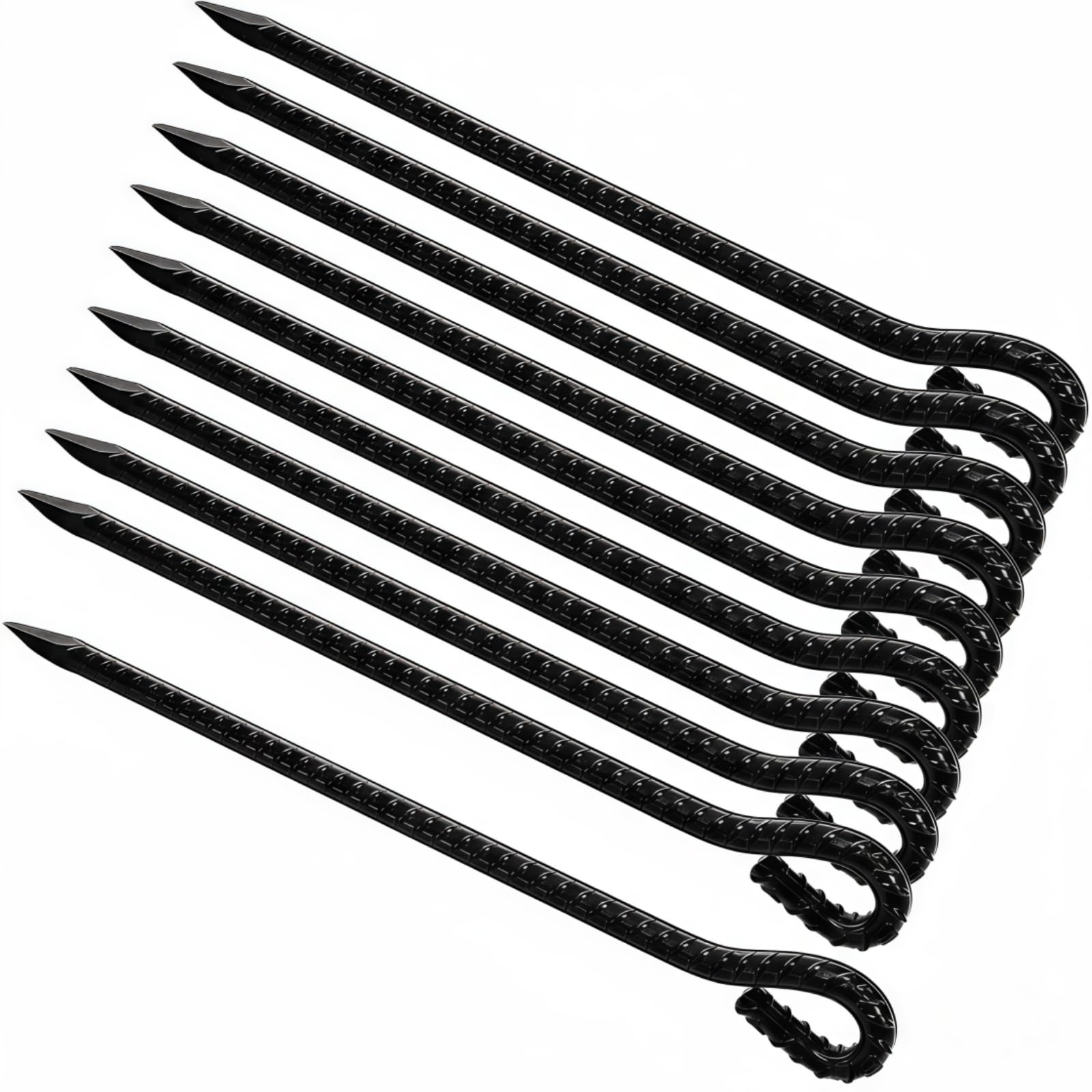 ZOOFOX 10 Pack Ground Rebar Stakes, 16" Heavy Duty Galvanized Steel Garden Stake with Hook, Non-Rust Metal Tent Stakes for Outdoor Camping, Garden, Grassland, Canopies