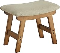 Furshus Foot Stool Ottoman with Soft Cushion, Washable Cover & Sturdy Bamboo Frame - Beige Seat, Brown Legs for Desk, Living Room
