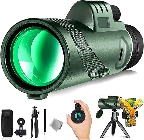 Telescopio monocular de 80 x 100 pulgadas con soporte para smartphone y trípode, telescopio monocular de alta definición para adultos, para observar
