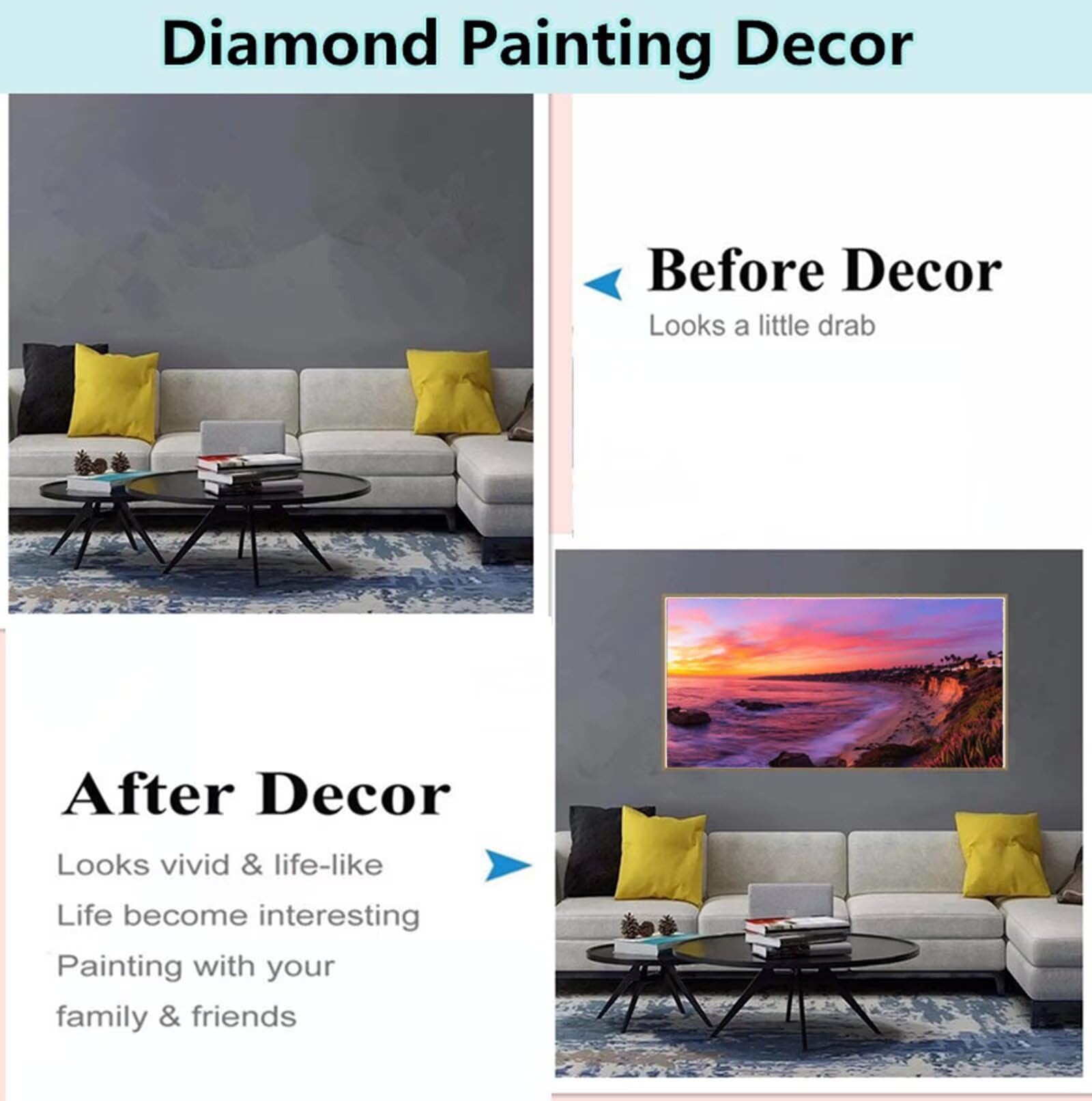 Diament Malarstwo Dorosły Duży Format Jezioro, 5D Diamentowe Malarstwo Haft Diamentowy Kompletny Zestaw, DIY Plaża Ścieg krzyżykowy Cyrkonie Diament Sztuka Hobby Kreatywne Dorośli, Dekoracja ścienna