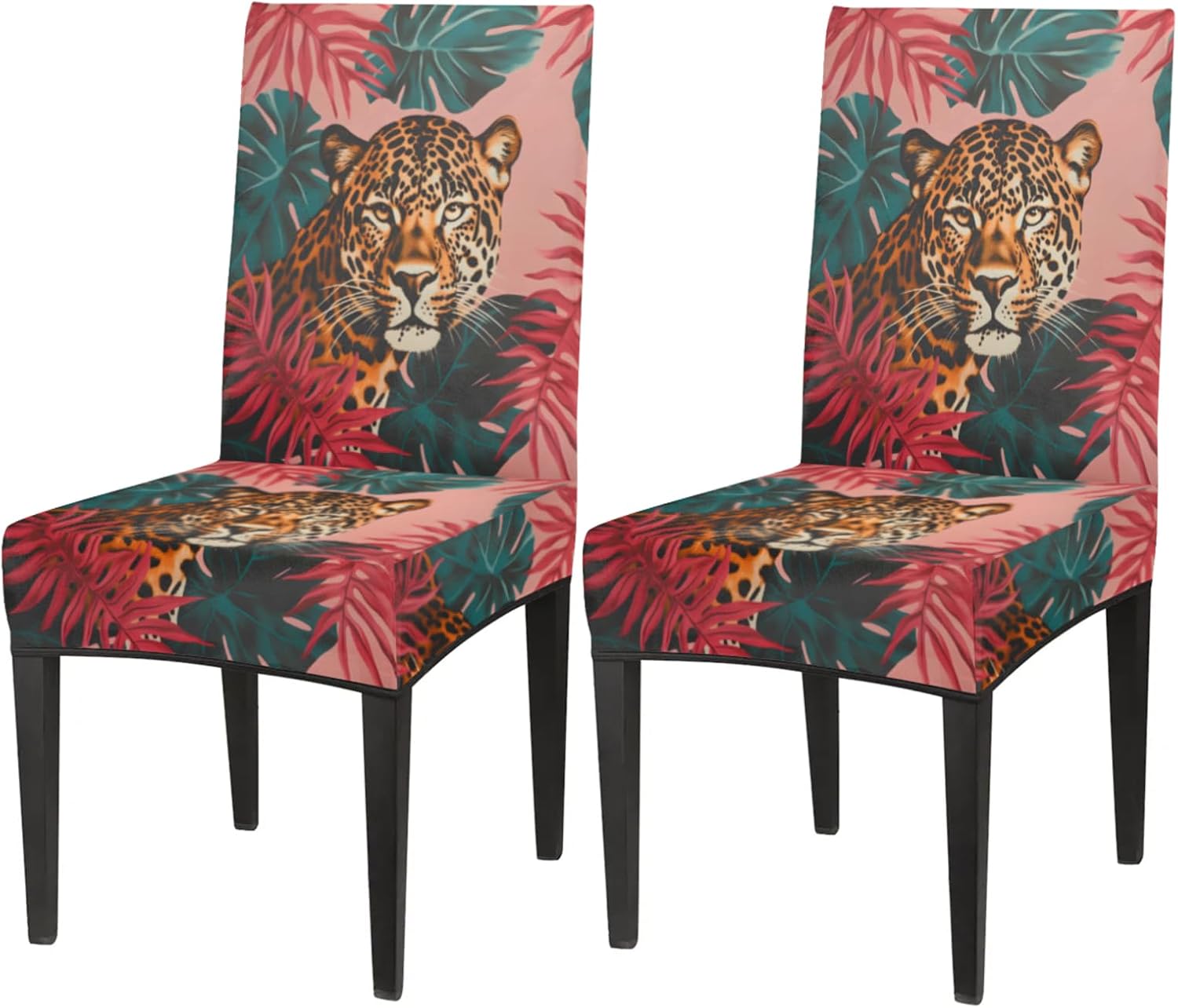 KOBLEN Curious Cheetah Dining Room Chair Cover, Spandex Super Fit Stretch Removable Washable Protective Cover for Restaurant, Hotel, Ceremony, Party