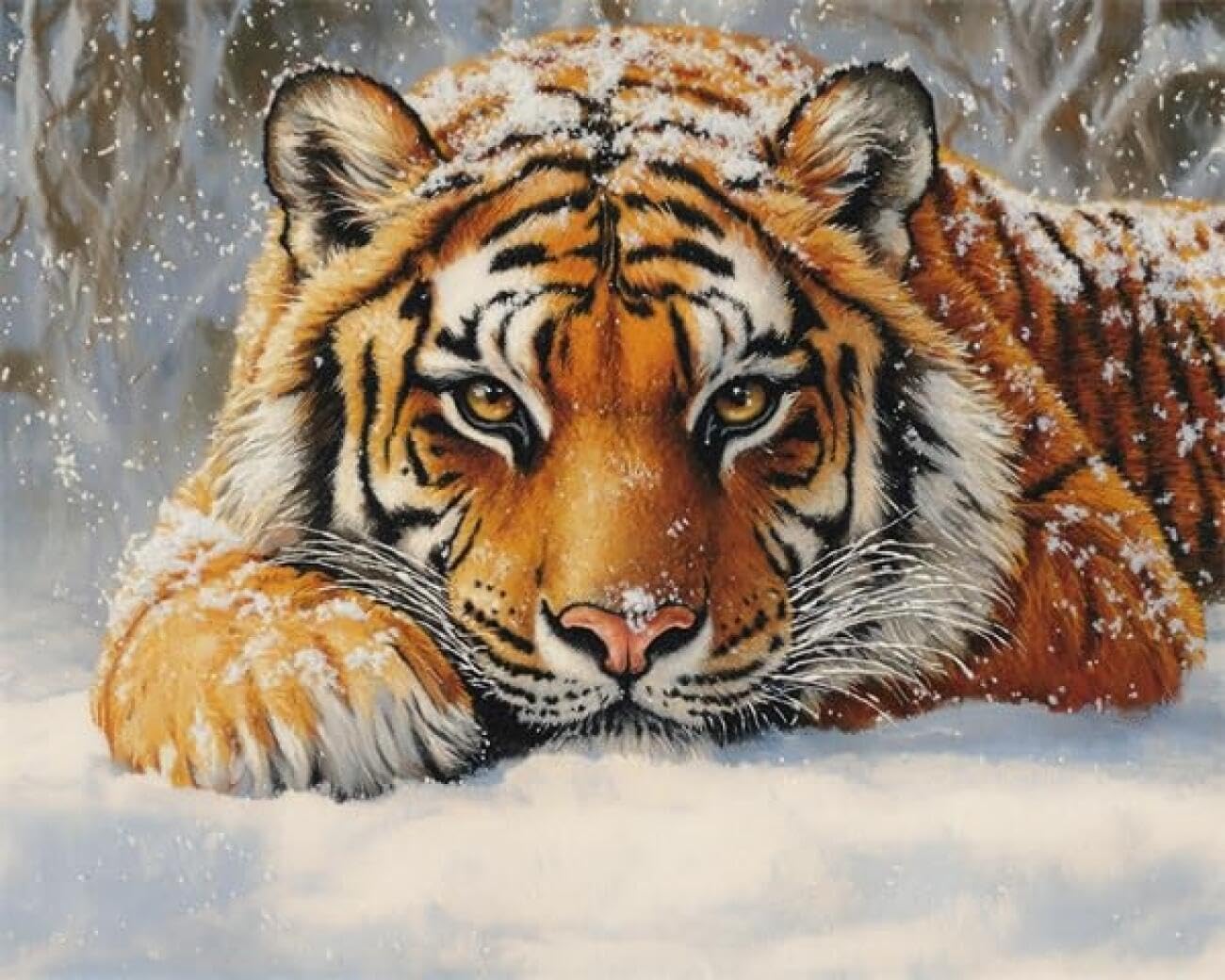 AxiangziK DIY Embroidery Kit Tiger in the Snow 11CT 30x40cm