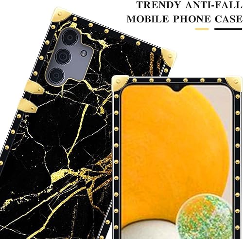Miniatura 2 de Compatible con Samsung Galaxy A13 5G, patrón de mármol negro dorado dorado protección de borde dorado, cuadrado, TPU suave, a prueba de golpes,
