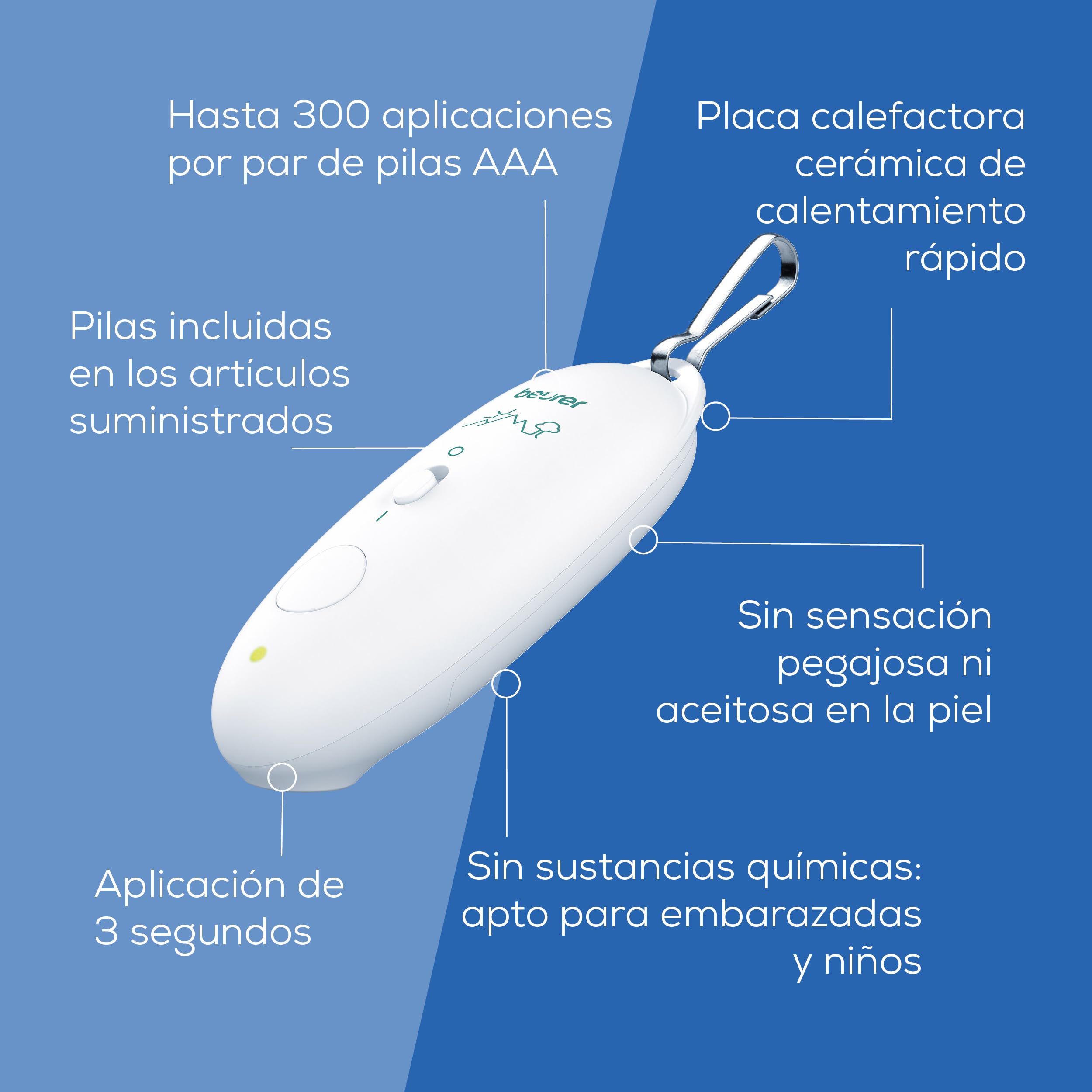 Beurer BiteX Travel Aparato contra picaduras de insectos BR 10, para tratar picaduras y mordeduras, alivia la comezón, pequeño lápiz de calor con mosquetón, gadget de viaje