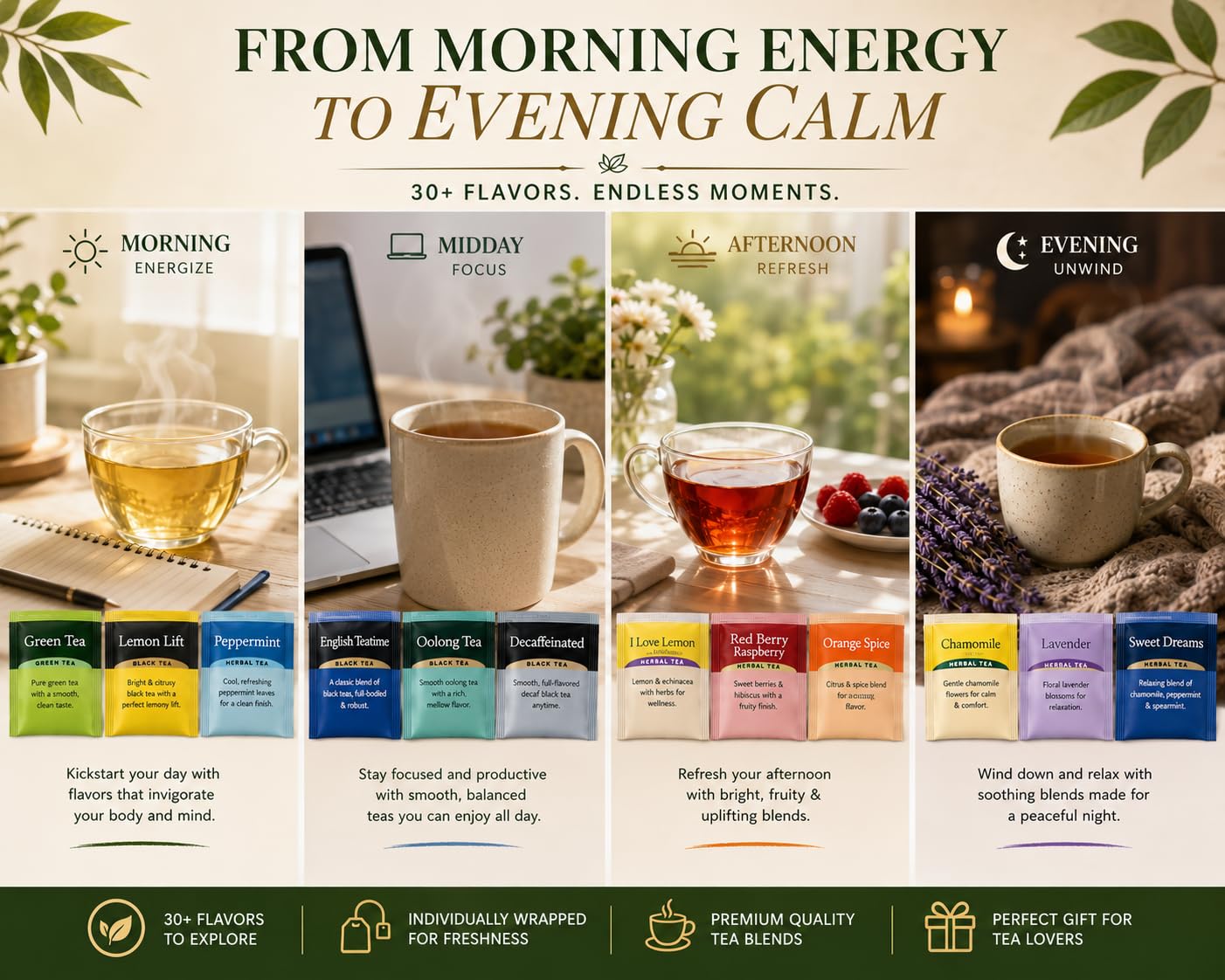 Generic Perfect Tea 48 Variety Pack Sampler Assorted Tea Bags | Black, Green, Decaf & Herbal Teas | Tea Gift Set, Office Breakroom image 3