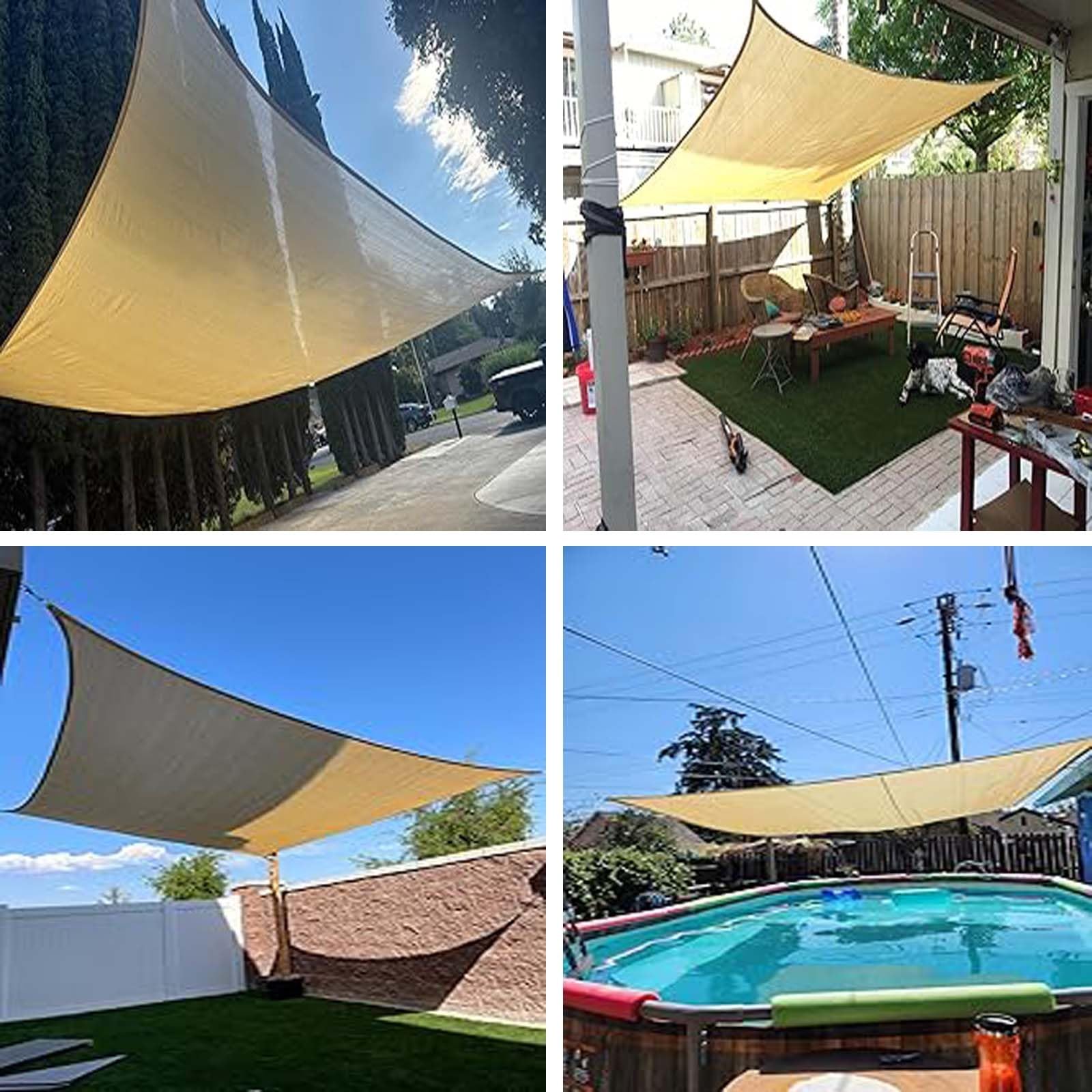 Voile d'ombrage rectangulaire d'extérieur - 200 x 650 cm - Respirant - Avec œillets - Résistant au vent - Pour jardin, terrasse, balcon - Couleur sable - Protection UV