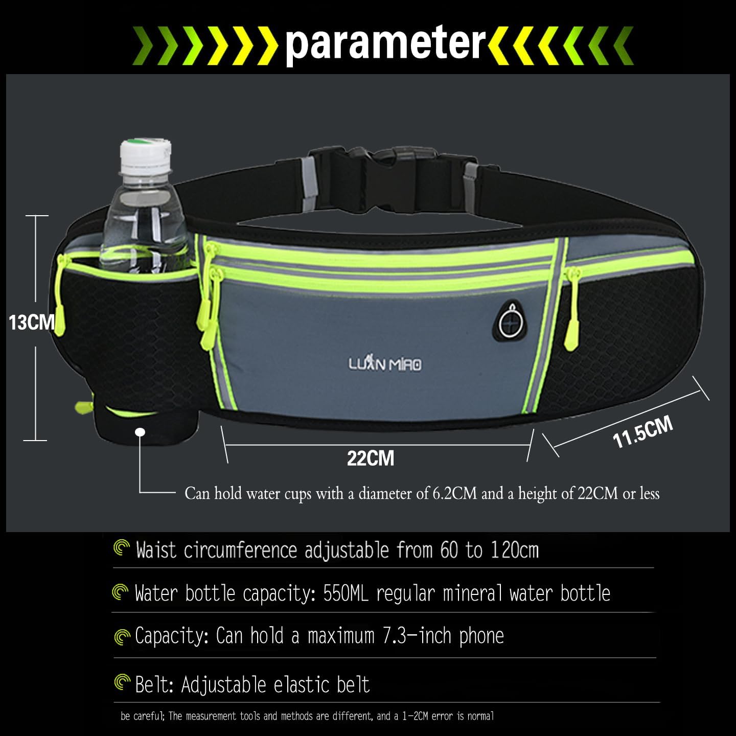 Outdoor Sports Waist Bag, Grey, Men and Women | Running Phone Bag, Multi-functional, Can Hold Water Bottles, Waist Belt Bag