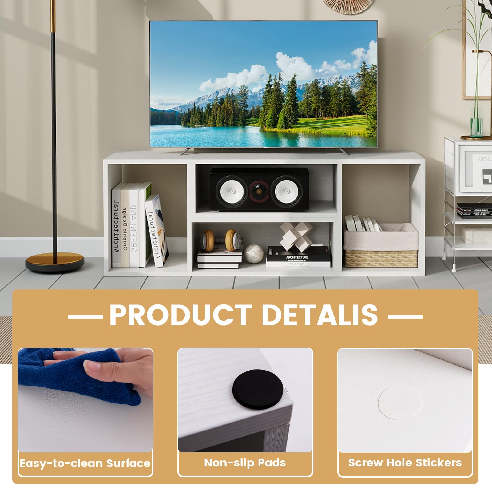 GIANTEX Meuble TV Combiné Libre avec Étagères Ouvertes, Meuble Télé 2 Pièces en MDF 50-60 Pouces, Meuble TV Bois pour Salon Chambre et Bureau, 110-134,5 X 30 X 43 CM (Blanc)