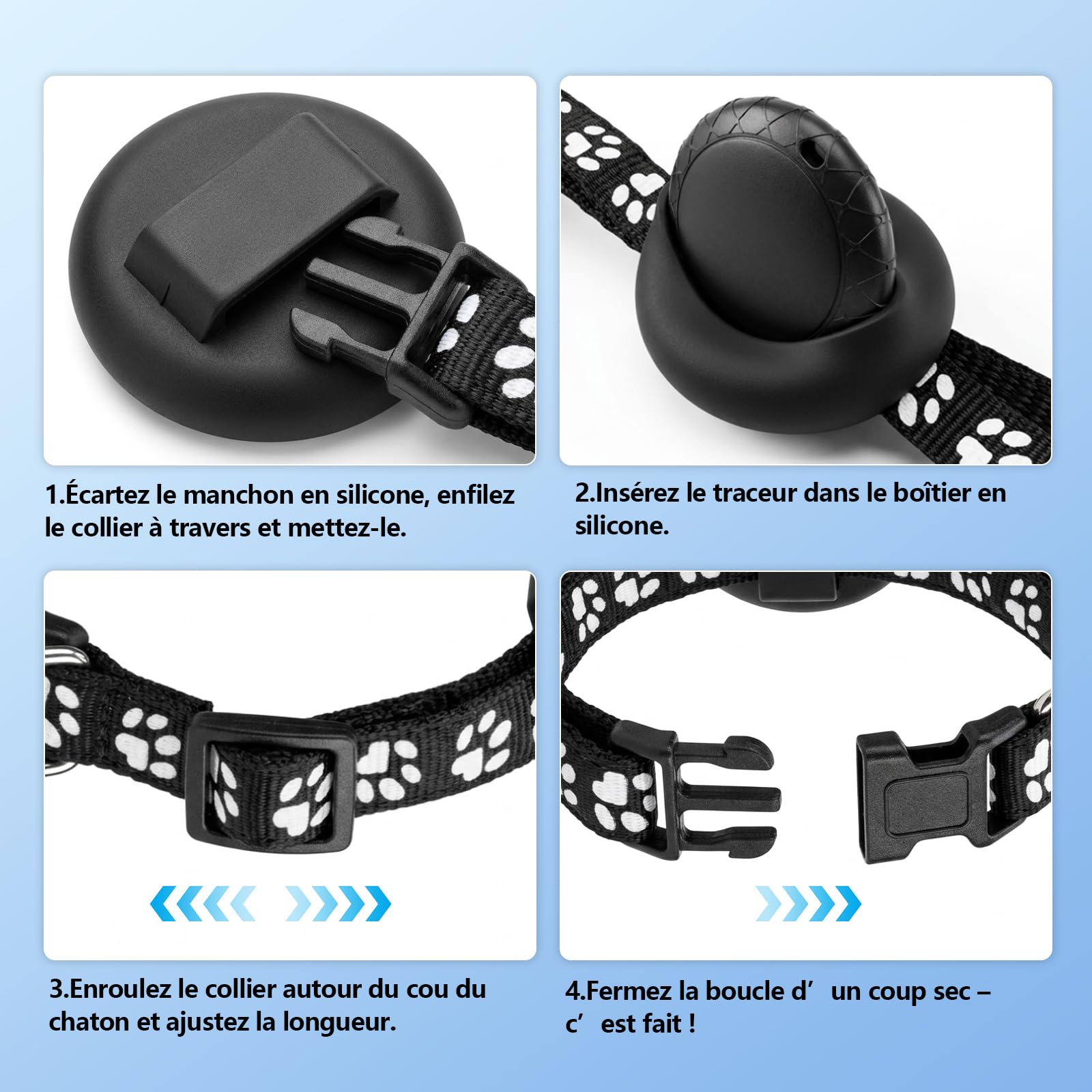 Traceur GPS Chat, Collier GPS Chat Chien sans Abonnement/Carte SIM, Compatible iOS et Android, Intelligent de La Localisation en Temps, Étanchéité IPX6, Collier GPS pour Chien,Chats,Voitures - Noir