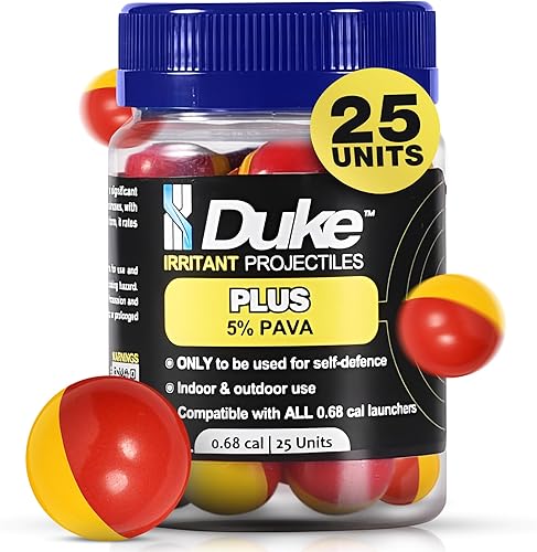 Duke Plus - Bolas de autodefensa calibre 68, no letales 68 Cal munición, bolas de pintura de pimienta, proyectil de aerosol de defensa, rondas de