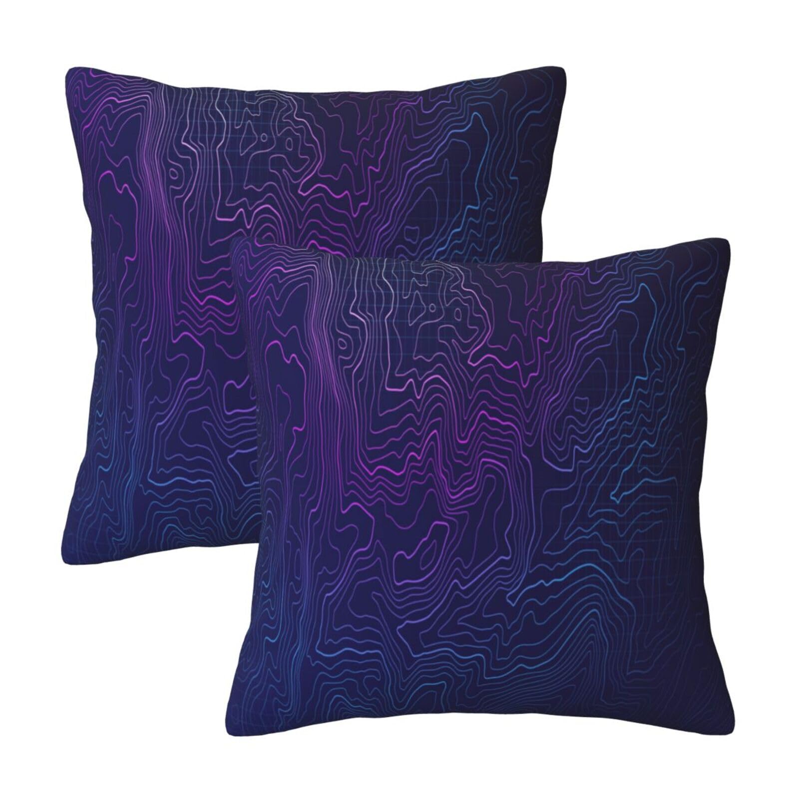 Gearsly Set Of 2 Cushion Covers 20x20 Inch,Topographic Map Purple Lines Contour Pillow Cases,Square Outdoor Decorative Thorw Pillow Covers,Sofa Pillowcases For Living Room Office Car Home Decor