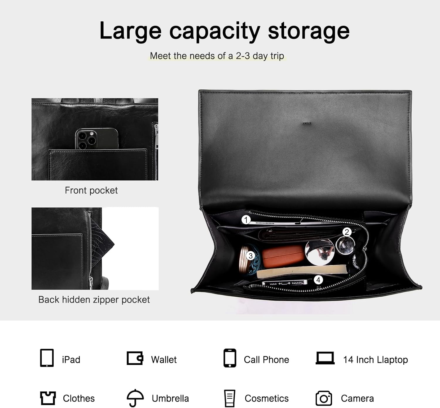 BOYATU Leather Backpack Purse for Women: Business Work Bags for Men - Luxury Designer Handbags for Classic, Black - Image 5