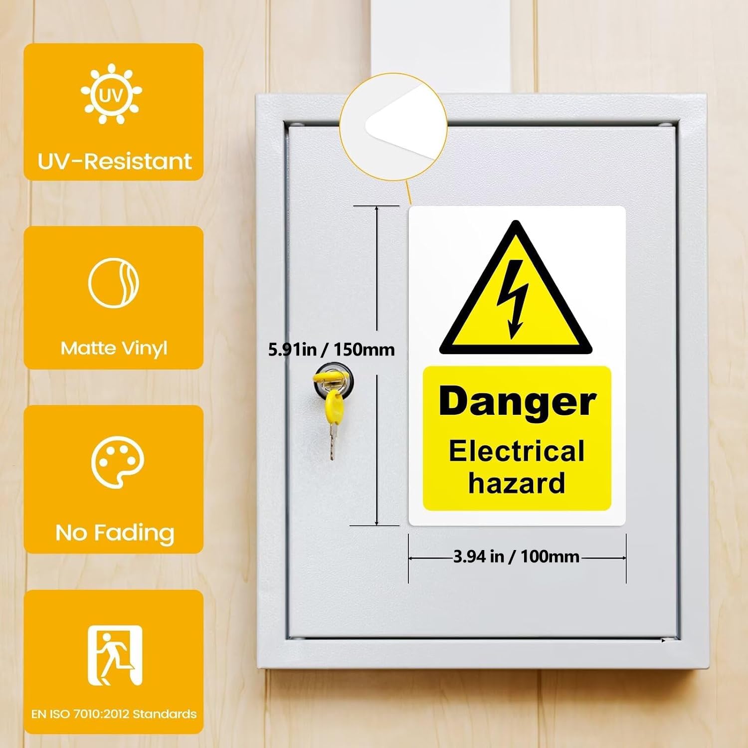 Lot de 50 autocollants d'avertissement de danger électrique, 150 x 100 mm