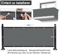 ECIT Erkély Takaró Háló 80x300 cm - Antracit Poliészter Balkonvédő, UV-álló, Időjárásálló Belátásgátló Korlátháló Kültéri Használatra, Kábel 3