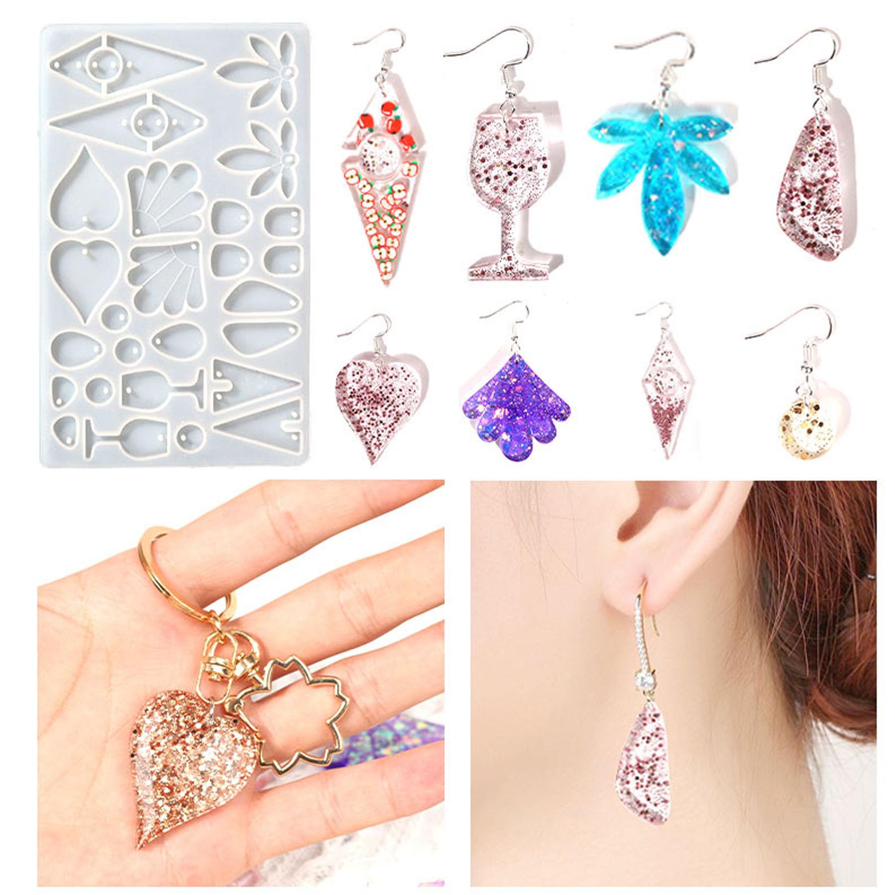 Moules Silicone Boucles D'Oreilles + 100 Accessoires - Kit Complet Résine Époxy