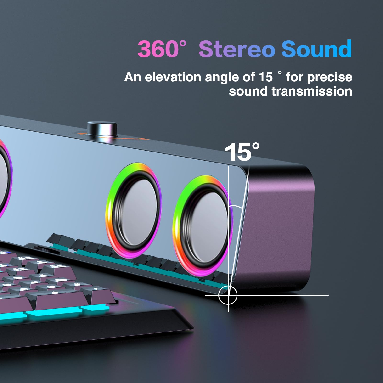 Elimavi Altoparlanti per PC desktop, altoparlanti a 2.0 canali con illuminazione RGB statica e controllo del volume, con ingresso da 3,5 mm e plug and play alimentato tramite USB, compatibile con