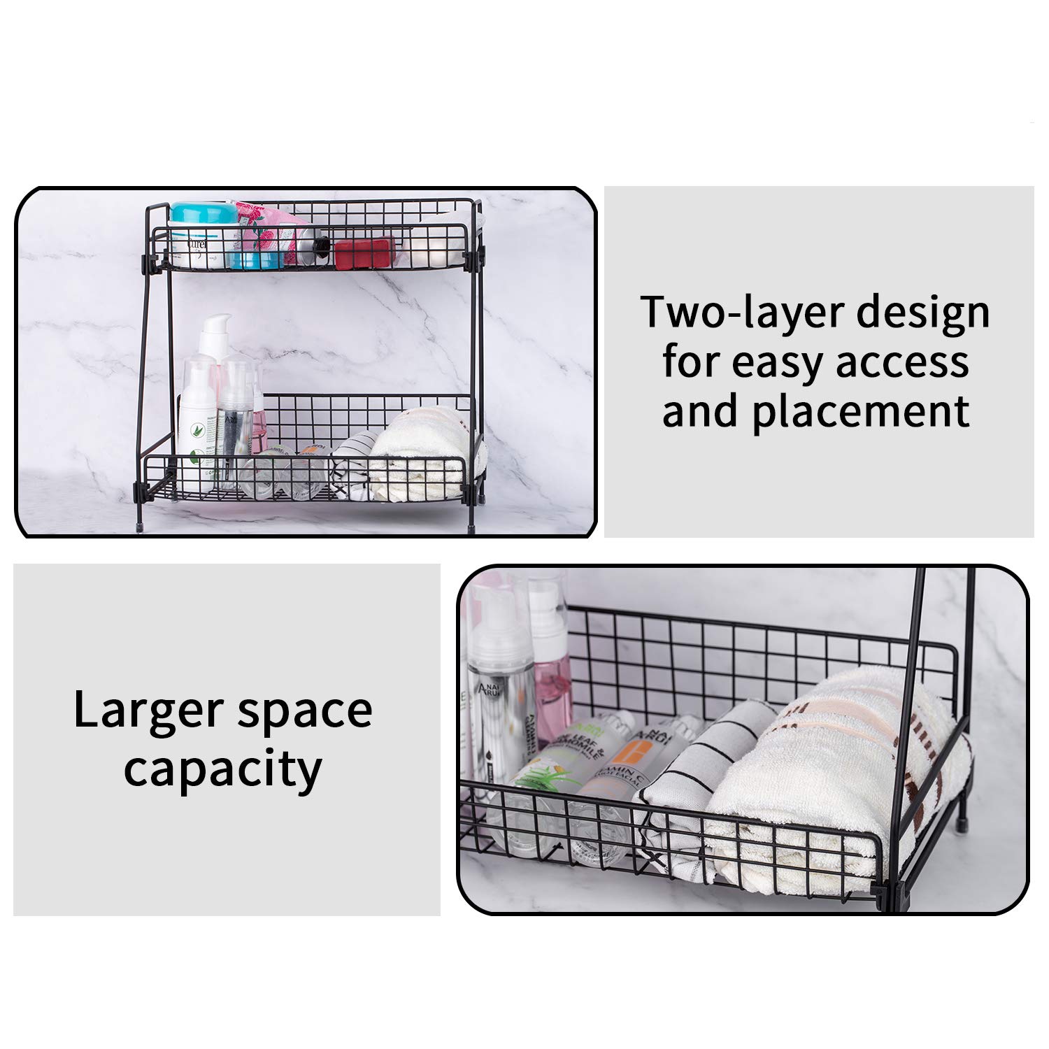 Betgod 2Tier Bathroom Countertop Organizer, Wire Basket Storage