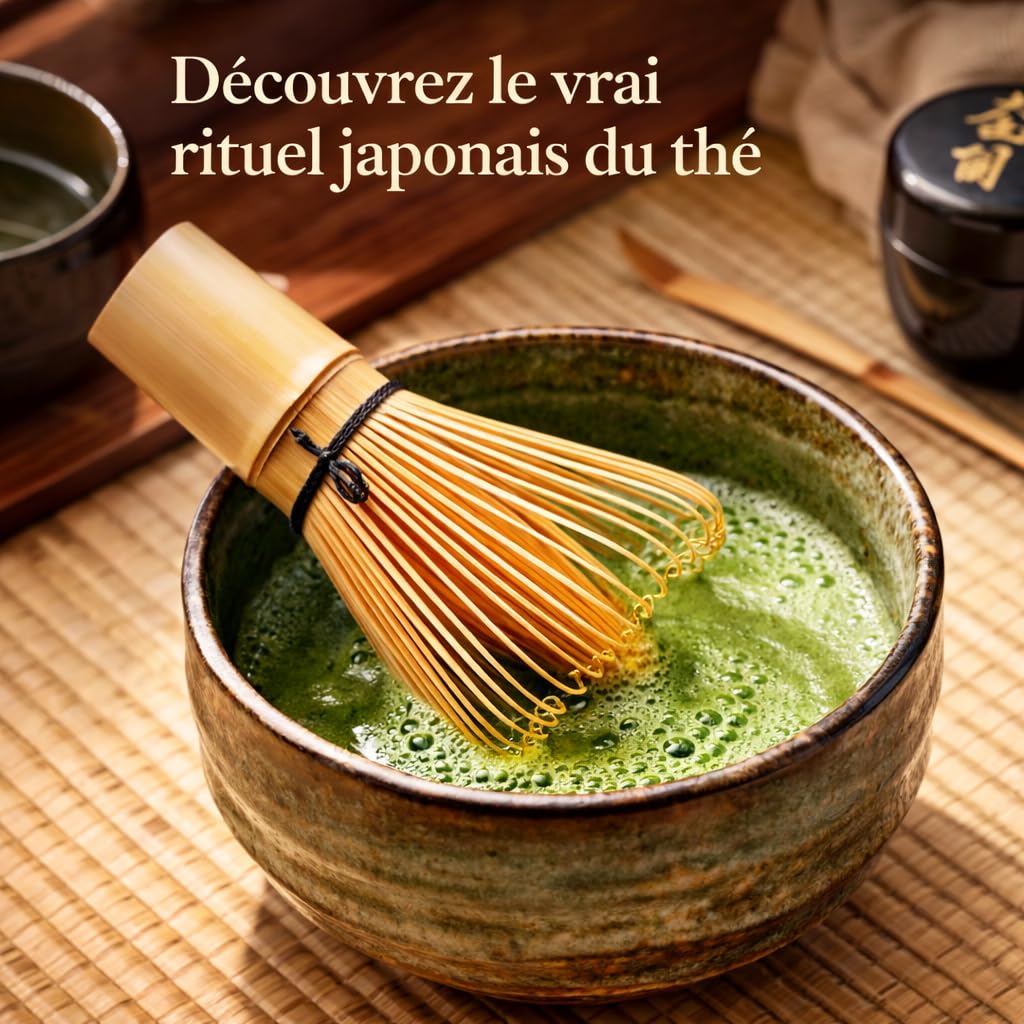 Fouet Matcha en bambou doré fait à la main,Fouet Matcha avec 76 Dents,Kit de Démarrage Traditionnel pour Matcha,traditionnel japonais Chasen Matcha agitateur,Parfait pour la Cérémonie du Thé - 3
