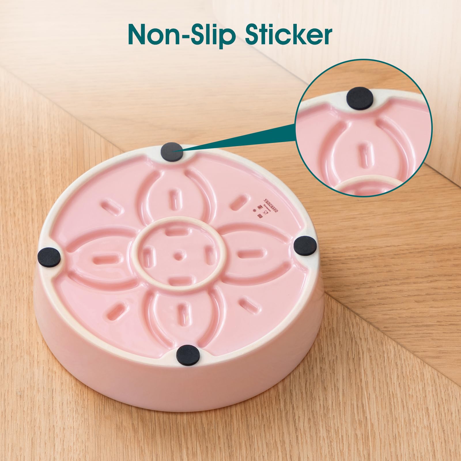 vancasso Ceramic Slow Feeder Dog Bowls, Puzzle Dog Food Bowls with Floral Maze, Anti -Slip Pet Food Dish for Small Breed, 0.6 Cups, Pink - image 6