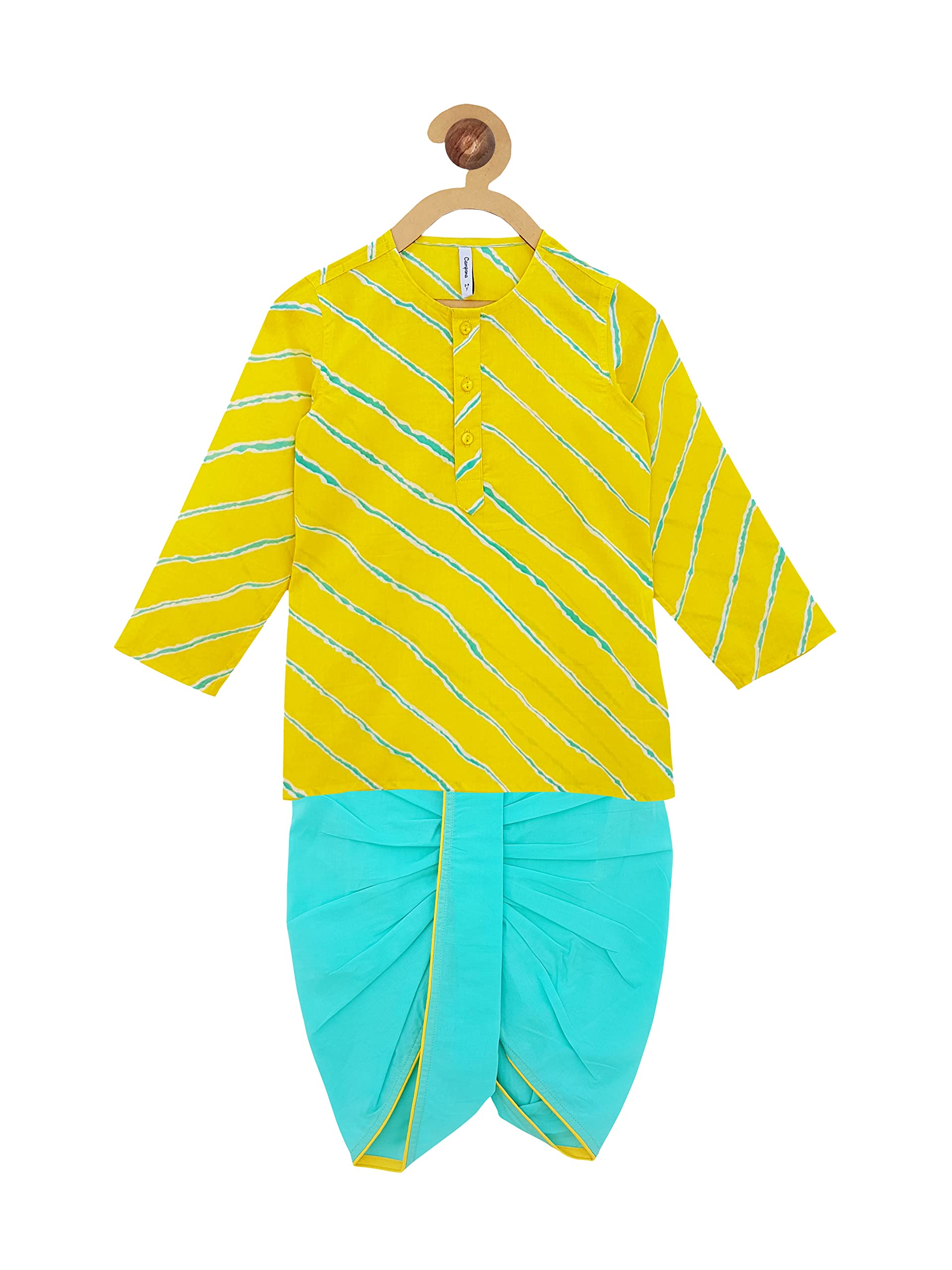 CANACANA Campana Boys Dhoti Kurta Set - Yellow & Sky Blue (18 to 24 Months)