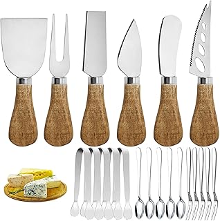 Charcuterie Board Accessories Set - Stainless Steel Spreader Knives with Wooden Handles, Mini Serving Tongs, Spoons & Forks for Parties, Weddings & Holidays (6pc Knives + 15pc Tools)