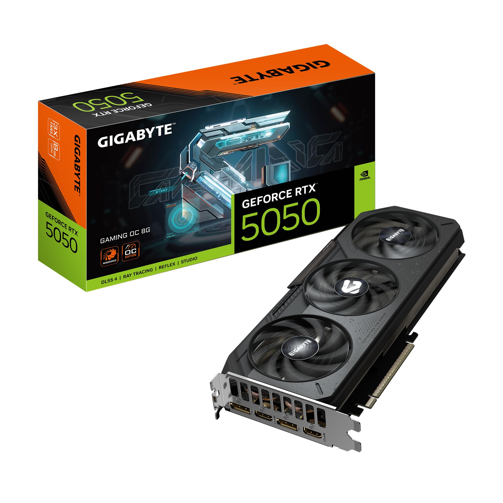 Gigabyte GeForce RTX 5050 Gaming OC 8G Graphics Card - 8GB GDDR6, 128bit, PCI-E 5.0, 2632MHz Core Clock, 2 x DP, 2 x HDMI, NVIDIA DLSS 4, GV-N5050GAMING OC-8GD