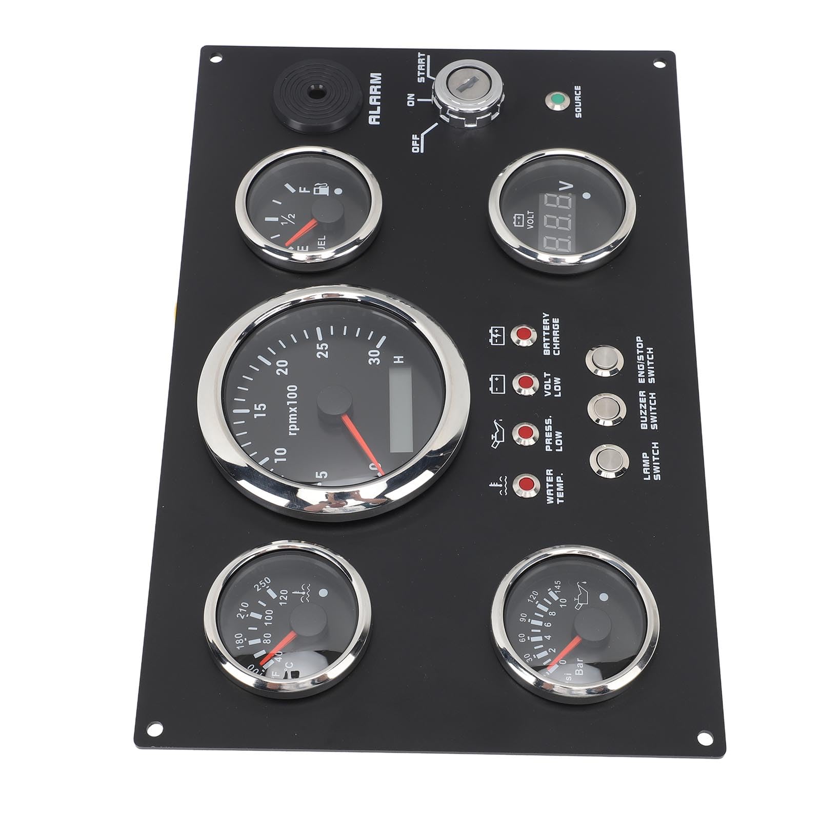 Cosiki Medidor de Presión de Aceite, Voltímetro Preciso de 85 Mm, Juego de Medidor de Panel de Instrumentos de 0 a 3000 RPM para Yate (led Rojo)