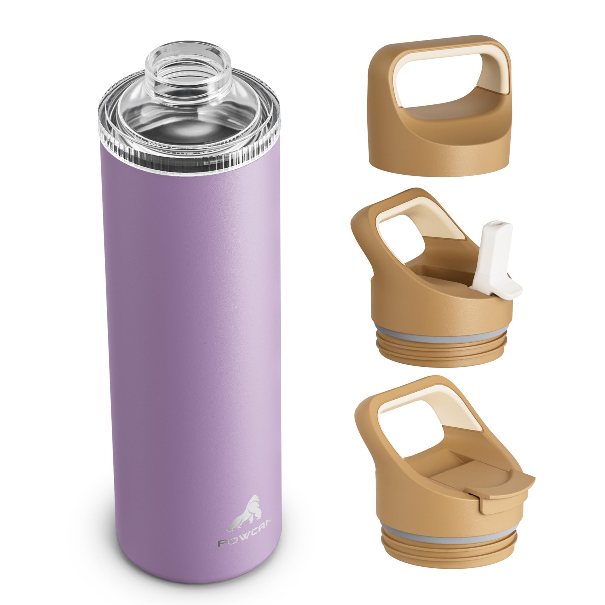 24 oz Insulated Water Bottle for Hiking: 3 Lids, Leakproof, Keep Cold 24H, Car Cupholder Friendly, Stainless Steel Water Flask with Straw and Spout Caps for Sports, Gym, School Cycling (Vintage Lilac)