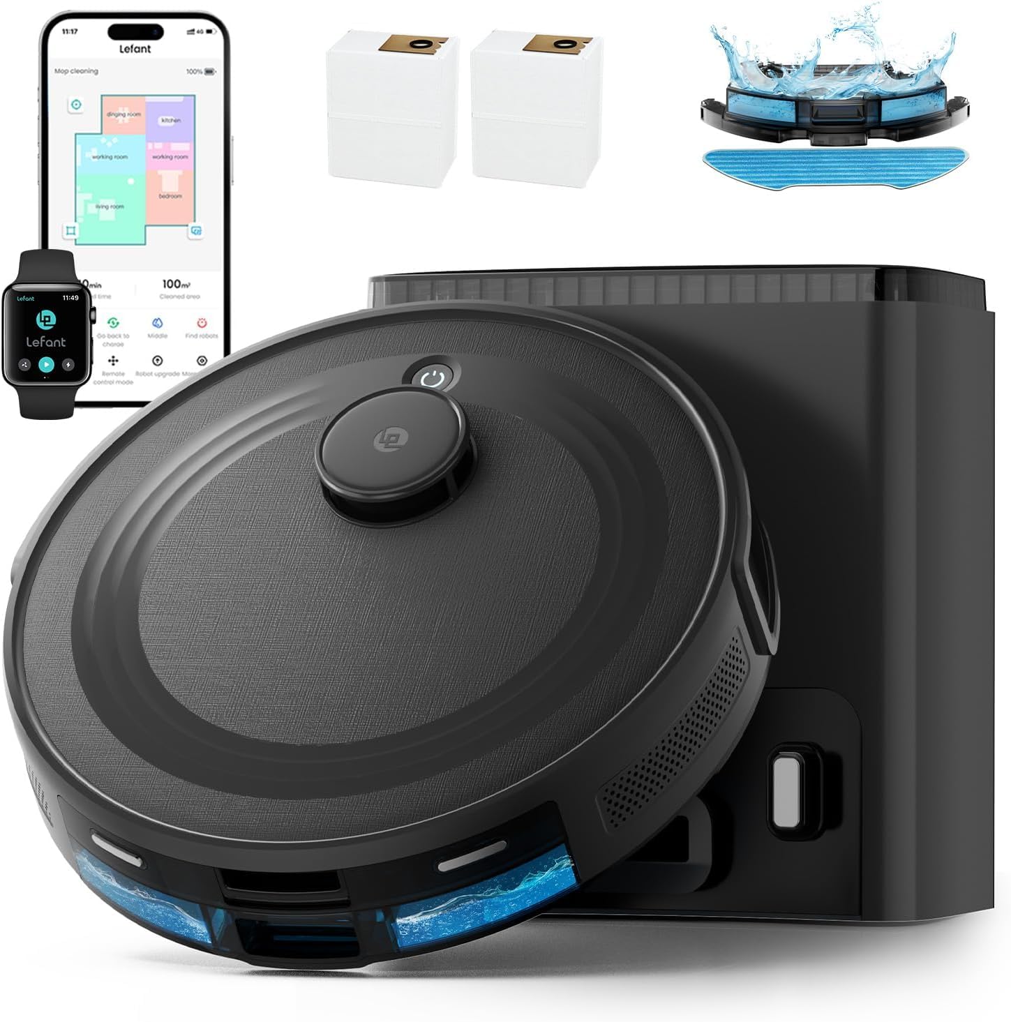 Photo 1 of Lefant LiDAR Robot Vacuum and Mop Combo,75-Days Self-Emptying,6000Pa Powerful Scution,Multi-Floor Mapping, No-Go Zones,140 Min Runtime,2.4G/5G WiFi/Alexa/APP/iWatch,M2 Plus Black