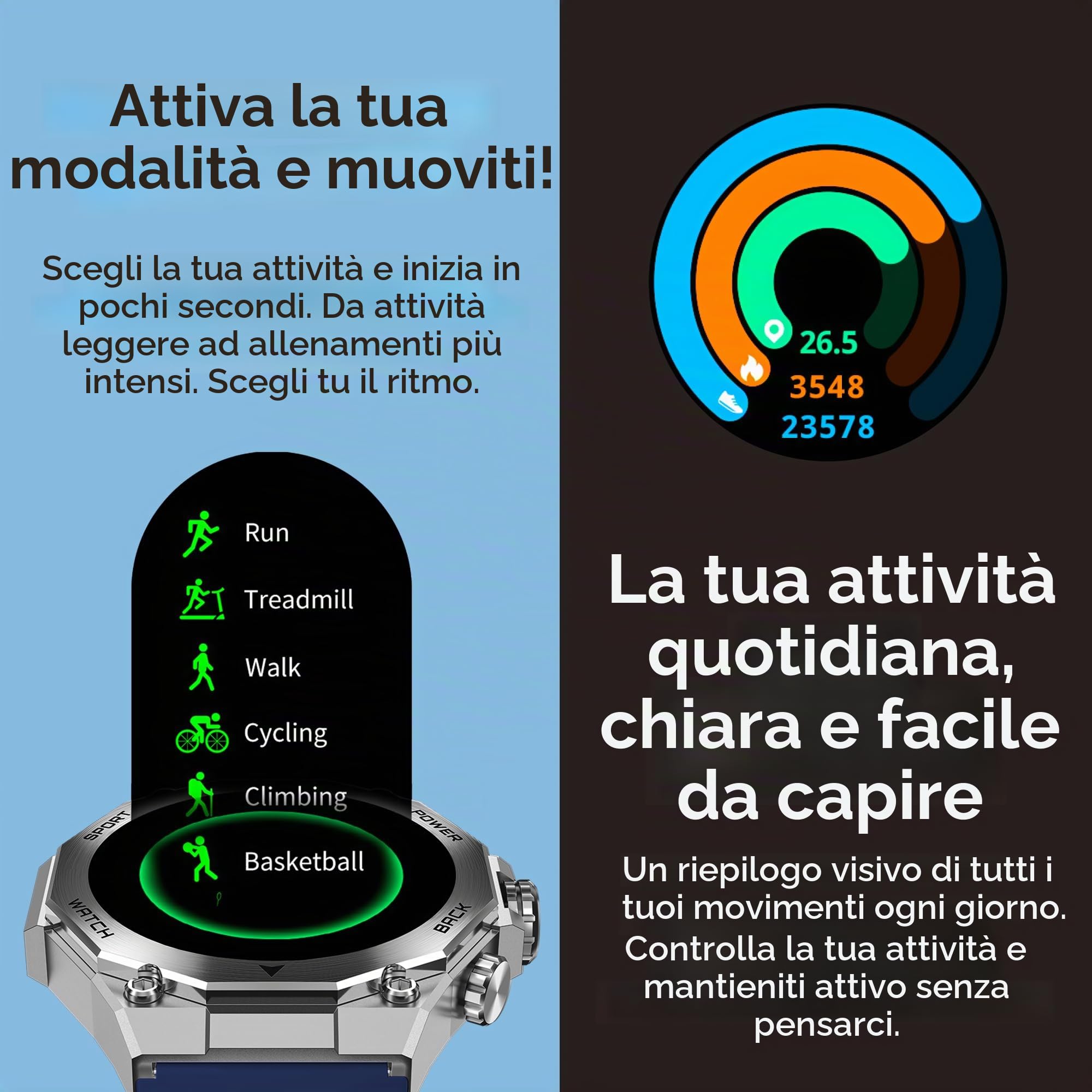 Ksix Titanium Smartwatch da uomo, orologio sportivo, chiamate e notifiche, cinturino in acciaio e silicone, display AMOLED, monitoraggio della salute e dello sport, assistenti vocali, autonomia 5