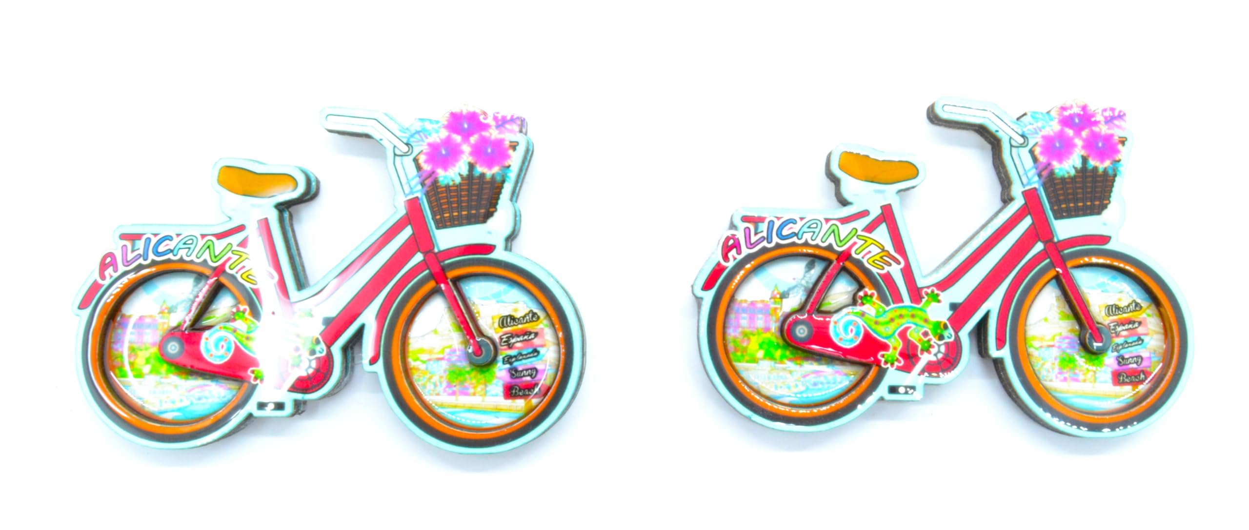 2 x Alicante San Juan Altea Benidorm Santa Pola Calpe Finestrat Fridge Magnet Spanish Flamingo Spanish Flag Sevillian Fan Push Bike