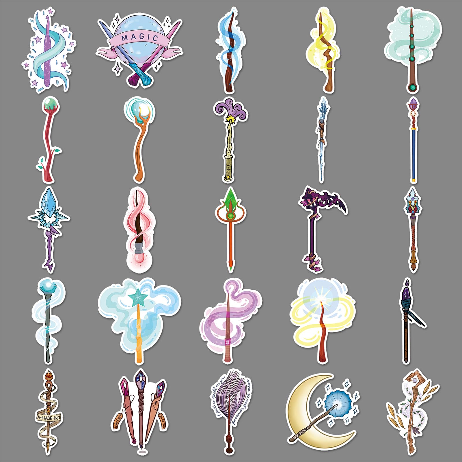 50 Pcs Magic Wand Stickers for Kids Teens Adults Boys Girls Gift,Magic Wand Stickers Pack for Laptop,Skateboard,Luggage,Car,Bike - Image 3