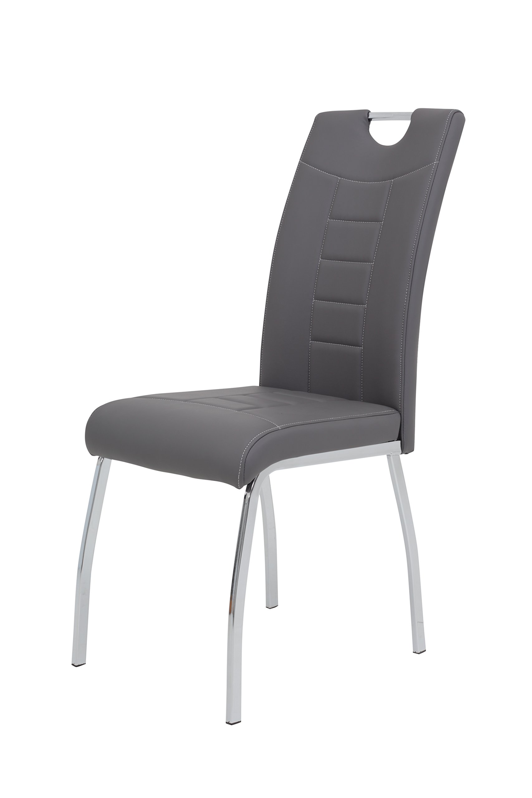 Hela Tische, 4er Set Esszimmerstuhl Andrea, Bezug Kunstleder Grau, Rundrohgestell Chrom, 100x43x64 cm